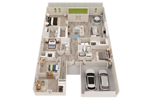 Floor plan for 5 beds, 3 baths, 2387 sqft